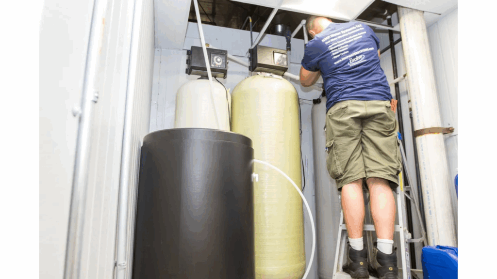 Technician Working on Commercial Tanks