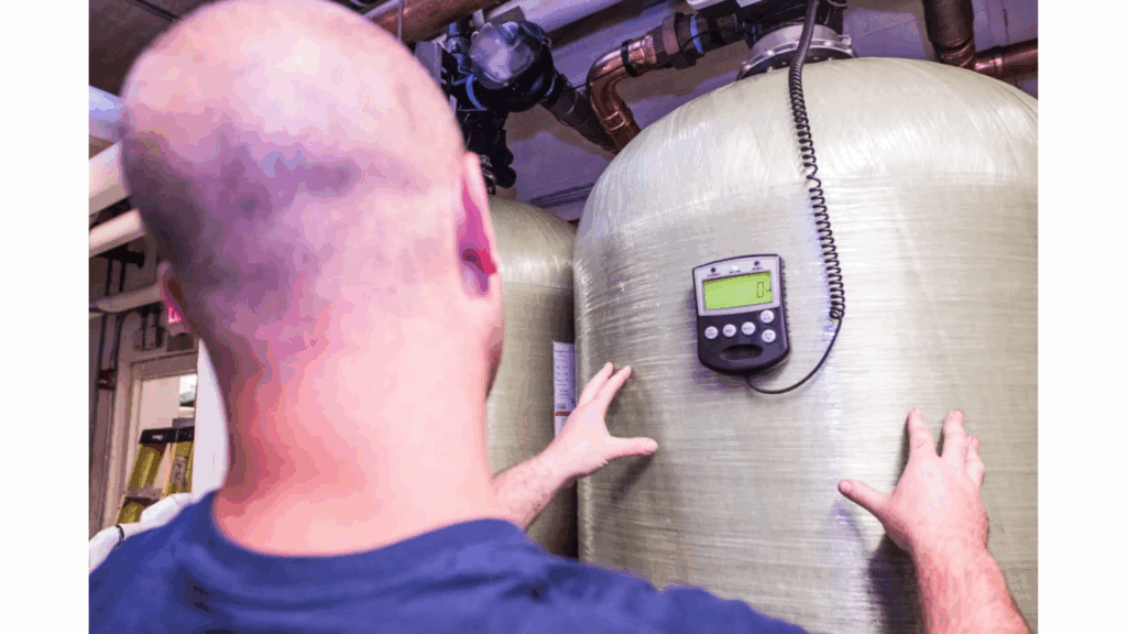 Technician taking a tank reading