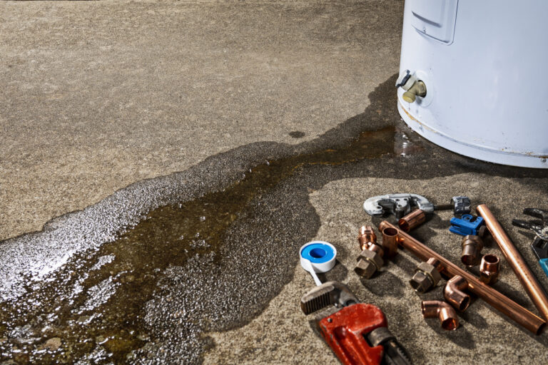 Water leaking from the plastic faucet on a residential electric water heater